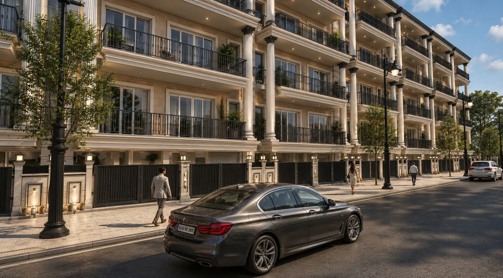 4 BHK residence facade with colonnade